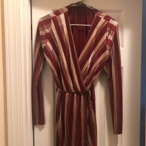 Lulu’s Gold and Burgundy Long Sleeve Party Dress